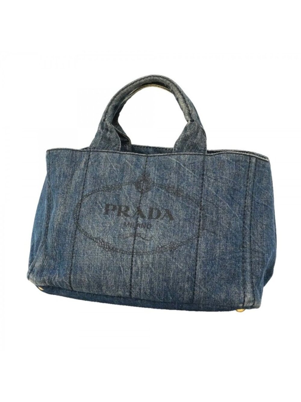 Prada Tote Canapa Denim Navy Gold